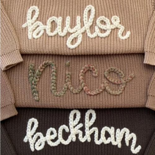 Hand embroidered kids name sweater – KnittyBaby