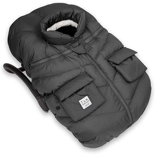 7AM Enfant Car Seat Covers - Cocoon Baby Cover for Boys & Girls, Rain & Snow Repellent, Breathable Windproof, Center Zipper, Universal Fit for Infant Car Seat (0-12M) (Black Oslo)