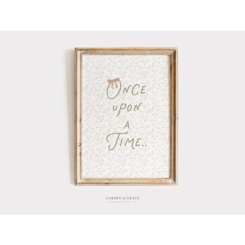 Once upon a Time Nursery Wall Art, Vintage Green Pink Girl's Room Decor, English Rose Garden Print, Fairytale Cottagecore Illustration