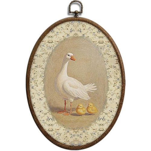 Vintage Mother Duck Oval Wall Art, Cottagecore Nursery Oval Framed Wall Art, Waterproof Cottage Core Home Decor, Sweet Nursery Gift for Farmhouse Bedroom Living Room, Home Retro Decor Products, 16