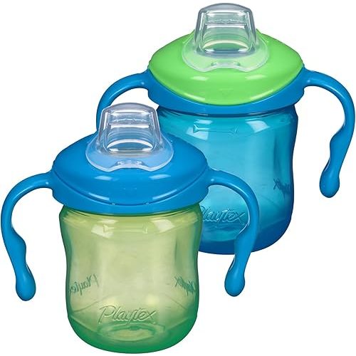 Playtex Sipsters Stage 1 Soft Spout Sippy Cup - Spill-Proof, Leak-Proof, Break-Proof - 6oz (4m+) - 2 Count (Colors May Vary)