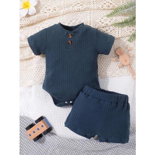 Baby Boy Ribbed Knit Bodysuit & Shorts