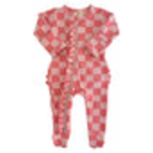 Strawberry/Rosy Checkerboard / Organic Frill Zip Footie – SpearmintLOVE