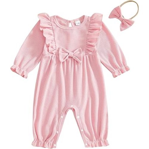 Newborn Infant Baby Girl Clothes Long Sleeve Waffle Knit Ruffle Sweater Bubble Romper Oneise Jumpsuit Outfit