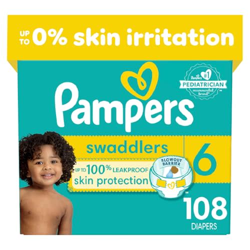 Pampers Swaddlers Diapers - Size 6, One Month Supply (108 Count), Ultra Soft Disposable Baby Diapers