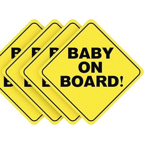 Baby On Board Sticker for Cars, 5" x 5" High Visibility, See-Through, Strong Adhesive & Durable, Easy Installation Car Sign, Waterproof, Essential Vehicle Accessory for Parents (4Pack)