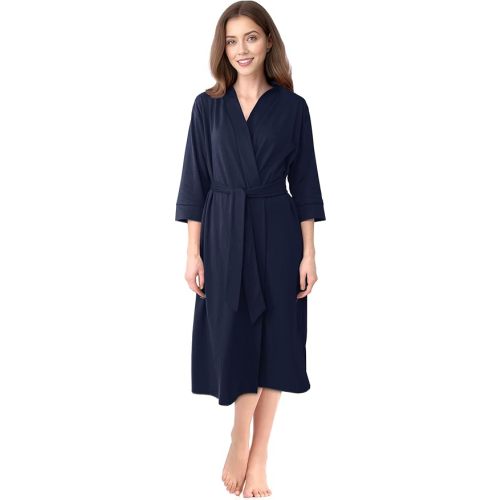 NY Threads Women's Robe Long Knit Bathrobe 3/4 Sleeves Soft Kimono Lightweight Loungewear