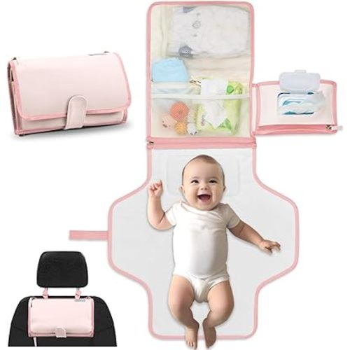 Portable Diaper Changing Pad - Baby Diaper Changing Station - Diaper Changing Mat - Portable Changing Pad for Baby Travel Changing Pad for New Mom & Infant Gifts - Strawberries & Cream