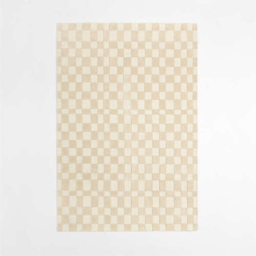 Imperfect Checkerboard Wool Calm Beige Kids Area Rug 6'x9'