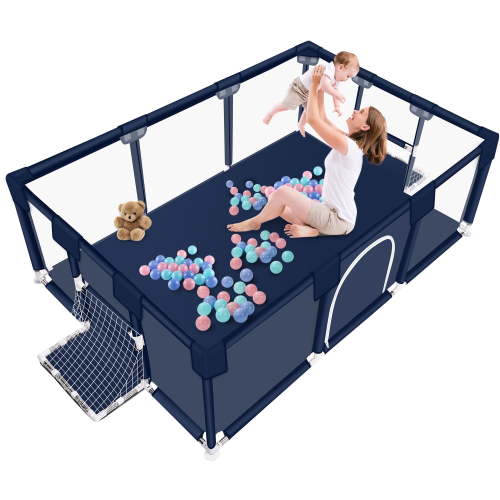 Baby Playpen, HDJ 71 inch Extra Large Baby Play Yard with Soft Breathable Mesh, Play Fence for Infant and Toddlers, Anti-Slip Base, Blue
