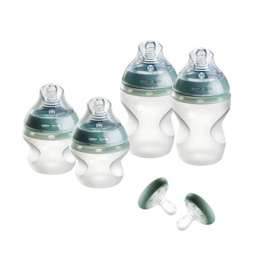 Tommee Tippee Natural Start Silicone BPA Free Baby Bottle & Pacifier Set, Includes 2 x 5oz and 2 x 9oz Bottles and 2 x Pacifiers, Newborn 0+ Months, Slow Flow Breast-Like Teat, Baby Feeding Essentials