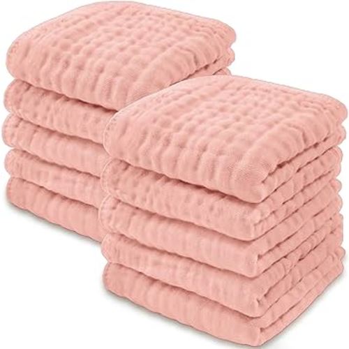 Baby Washcloths, Muslin Cotton Baby Towels, Large 10”x10” Wash Cloths Soft on Sensitive Skin, Absorbent for Boys & Girls, Newborn Baby & Toddlers Essentials Shower Registry Gift (Lace, Pack of 10)