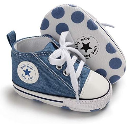 KIDSUN Unisex Baby Boys Girls High Top Sneaker Soft Anti-Slip Sole Newborn Infant First Walkers Canvas Denim Shoes