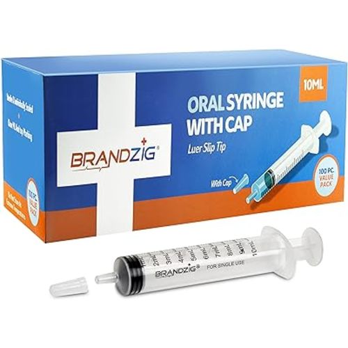10ml Oral Syringe With Cap (100 Pack) | Oral Dispenser Without Needle, Luer Slip Tip | Individually Wrapped Medicine Dropper For Infants & Pets