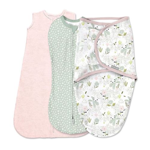 SwaddleMe by Ingenuity Comfort Pack Baby Swaddle Set, Size 0-3 Months, 5-14 Pounds, Pod, Original Swaddle, Night Sack, 3pk - Peekaboo Panda