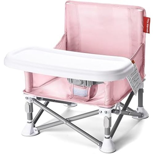 Portable 3-in-1 Baby Booster Seat – Cozy Floor Seat, Feeding Seat with Tray, Toddler Booster – Compact, Foldable, Safe with Child Safety Belt Carry Bag – Perfect for Travel & Family Time (Pink)