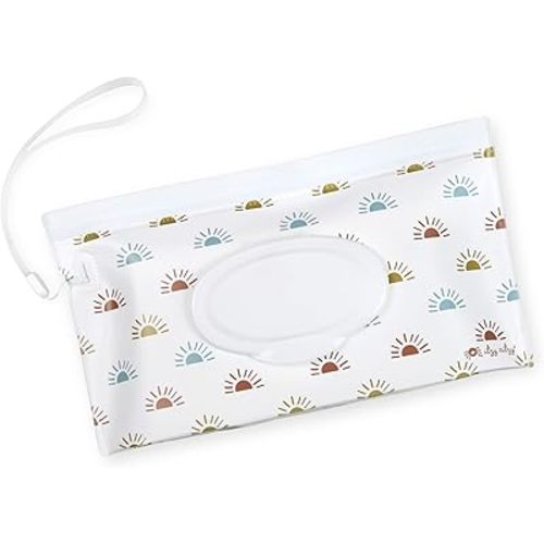 Itzy Ritzy Travel Wipes Case - Reusable Wipe Pouch – Take & Travel Pouch Holds Up to 30 Wet Wipes, Includes Silicone Wristlet Strap, Desert Sunrise