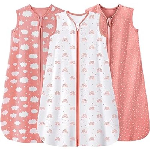 Baby Sleep Sack 0-6 Months 3 Pack 100% Cotton Lightweight 0.5 TOG Wearable Blanket Baby Sleep Bag with 2-Way Zipper for Newborn Infant Toddler Pink