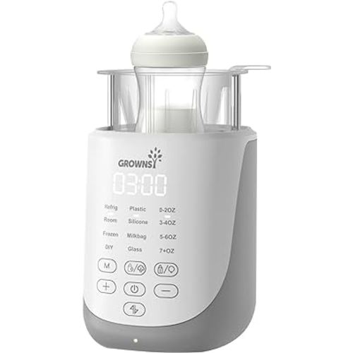 GROWNSY Baby Bottle Warmer, Always Accurate Innovative Auto-Lift Fast Bottle Warmer with Night Light for Breastmilk or Formula, Preserve Fullest Nutrient, with Keep Warm, Food Jar Heating Function
