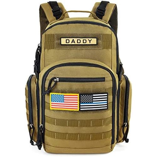 MIRACOL Outdoor Diaper Bag for Men - Military Baby Diaper Backpack for Hiking Travel Trips Camping - Army Daddy Gear Backpack for Outdoor Enthusiast Dad Tan