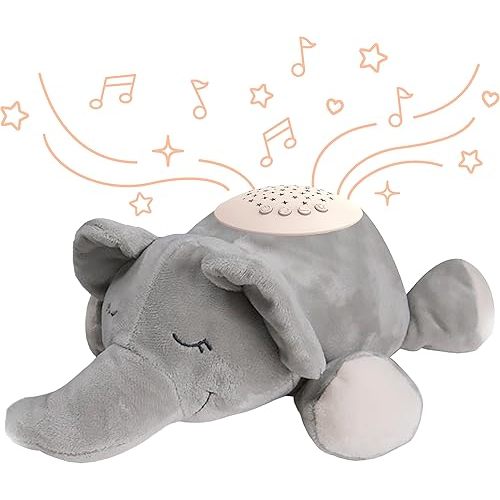 PureBaby Sound Sleepers Portable Sound Machine & Star Projector - Plush Sleep Aid for Baby and Toddlers with Soothing Night Light Display, 10 Lullabies, White Noise, and Heartbeat Sounds (Elephant)