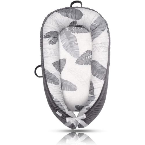 Baby Lounger - Baby Lounger for Newborn 0-24 Months, Ultra Newborn Babies Essentials Gifts, Baby Snuggle Nest Me Baby Lounger, Lightweight Infant Baby Lounger Cover (Grey Leaves)