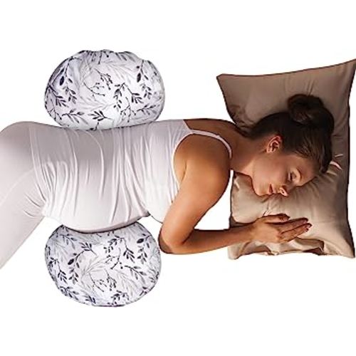 Boppy Side Sleeper Pregnancy Pillow with Removable Jersey Pillow Cover, Gray Falling Leaves, Compact Stay-Put Design with Signature Stretch Panel, Prenatal and Postnatal Positioning