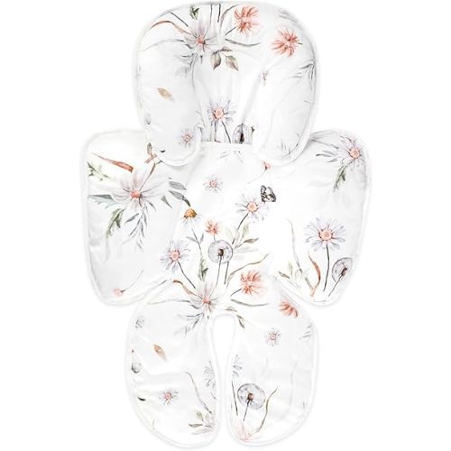 Infant Car Seat Insert, 2 in 1 Baby Car Seat Head Body Support Cushion Pillow, Reversible & Adjustable Baby Headrest for Stroller, Swing, White Floral