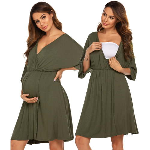 Oudiya 3 in 1 Labor/Delivery/Hospital Gown Maternity Dress Nursing Nightgown Sleepwear for Breastfeeding