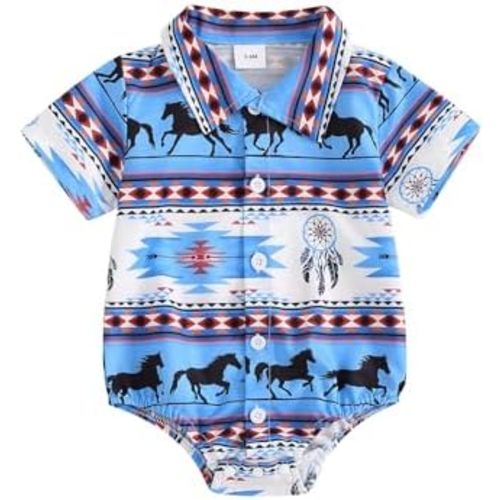 Kayotuas Western Baby Boy Clothes Cowboy Shirt Romper Long/Short Sleeve Button Down Onesie Bodysuit Infant Gentleman Outfits