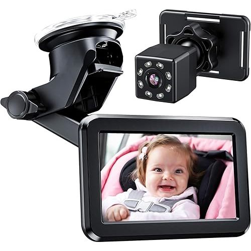Itomoro Back Seat Baby Car Camera with HD Night Vision Function Car Mirror Display, Reusable Sucker Bracket, Wide View, 12V Cigarette Lighter, Easily Observe the Baby’s Move