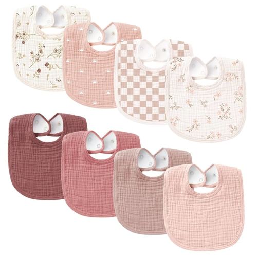 Konssy Muslin Baby Bibs 8 Pack Baby Bandana Drool Bibs Cotton for Unisex Boys and Girls, Soft Absorbent Set for Teething and Drooling