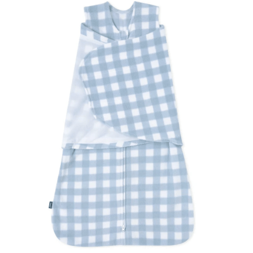 Blue Gingham Micro-Fleece Swaddle Newborn | HALO