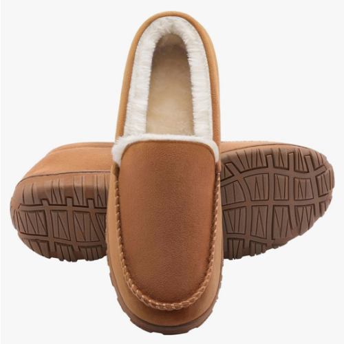 shoeslocker Men's Slippers Warm Soft Plush Memory Foam House Slippers for Men Comfortable Bedroom Moccasin Slippers Non-Slip Indoor Outdoor