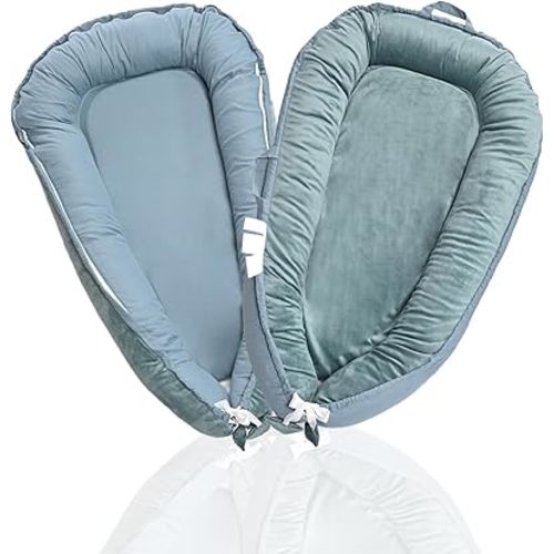 Baby Lounger Softbless for Newborn, 100% Cotton Infant Lounger, Portable Baby Nest Lounger Girl Boy 0-24 Months, Co Sleeper for Baby in Travel Bed(Green)