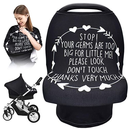 Metplus No Touch Sign Car Seat Cover for Babies, Mom Nursing Covers Breastfeeding Scarf, Multi Use Infant Carseat Canopy for Newborn Carrier/Stroller/Shopping Cart for Boy Girl，Black