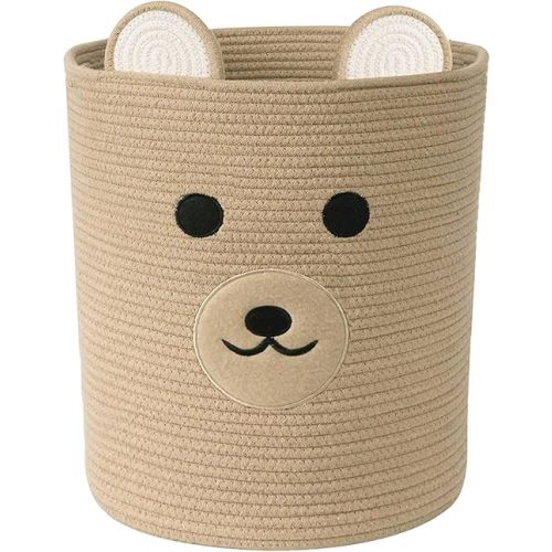 Bear Basket for Nursery, Baby Baskets for Storage, Gift Baskets for Baby Shower, Laundry Hamper, Storage Hamper for Children Kids Toy Plant Indoor Corner (Light Brown)