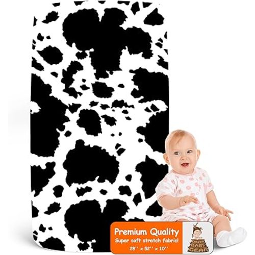 Dear Baby Gear Deluxe Baby Crib Sheet - Cotton Polyester Infant Sheets - Soft Machine-Washable Crib Mattress Cover - Newborn Nursery Bedsheet - Black and White Holstein Cow Print, 28" x 52" x 10"