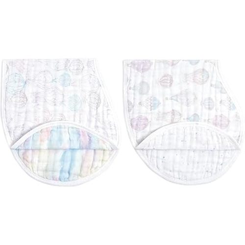 aden + anais 100% Organic Cotton Muslin Burpy Bib – Multi-Use, Absorbent 4-Layer Burp Cloth & Full-Coverage Snap-Closure Baby Bib, Lap-Shoulder Drool Cloth, 22.5” X 11”, 2-Pack, Above The Clouds