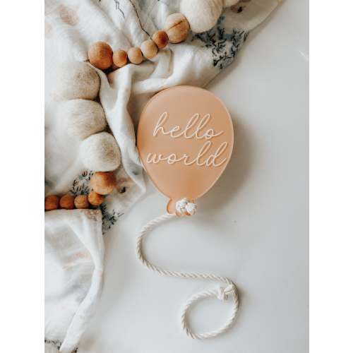 Acrylic Birth Announcement Sign Photo Prop Hospital Newborn New Baby Hello World Balloon- Cream
