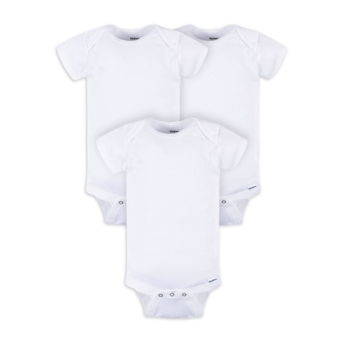 Gerber Baby White Short Sleeve Cotton Bodysuit, 3-Pack