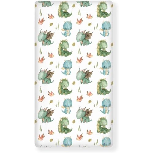 Cute Dragon Fitted Crib Sheet Fantasy Watercolor Green Blue Animal Standard Crib Mattress Fitted Sheet Orange Bird Toddler Bed Mattress Sheets Crib Mattress Sheet 28"x52"