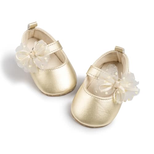 Meckior Infant Baby Girls Soft Sole Bowknot Princess Wedding Dress Mary Jane Flats Prewalker Newborn Light Baby Sneaker Shoes