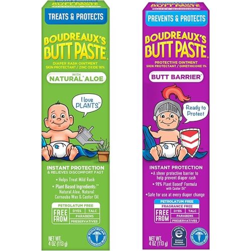 Boudreaux's Butt Paste 4oz Butt Barrier Ointment and 4oz Natural Aloe Diaper Rash Ointment