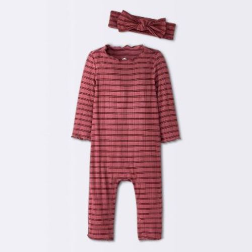 Baby Girls' Jacquard Checkered Romper & Headband - Cloud Island™ Burgundy Newborn