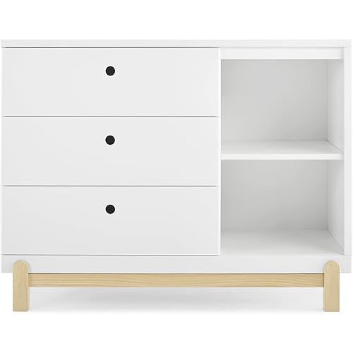 Delta Children Poppy 3 Drawer Dresser with Cubbies, Bianca White/Natural