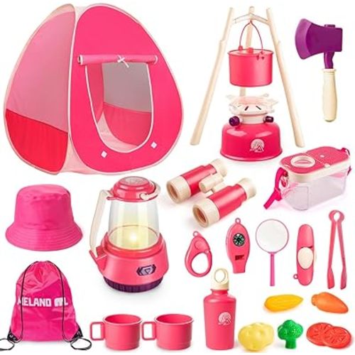 Meland Kids Camping Set for Girls - Camping Tent Toys for Girls Indoor Outdoor Pretend Play, Christmas Birthday Gift Idea for Toddler Girls Age 3,4,5,6 Year Old