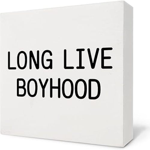 Long Live Boyhood Sign - Boy Nursery Decor for Bedroom, Long Live Boyhood Wooden Box Signs, 5x5 Inches