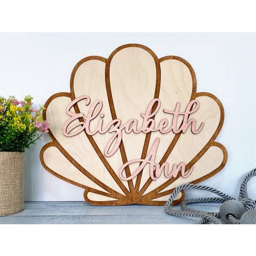 Personalized Seashell Wooden Sign, Nursery Name Sign, Baby Housewarming Gift, Ocean Inspired Girl's Room Decoration, Beach House Wall Art