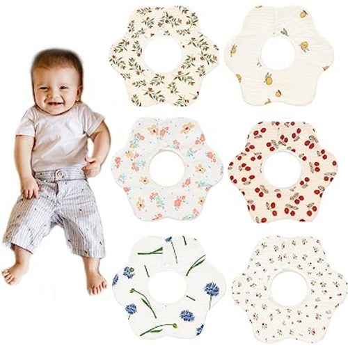 Muslin Baby Drooling Bibs 6Pcs Baby Bandana Drool Bibs Soft Adjustable Cotton Bibs for Unisex Boys Girls, Flower Pattern Colors Set for Newborn Baby Girl Boy Teething and Drooling